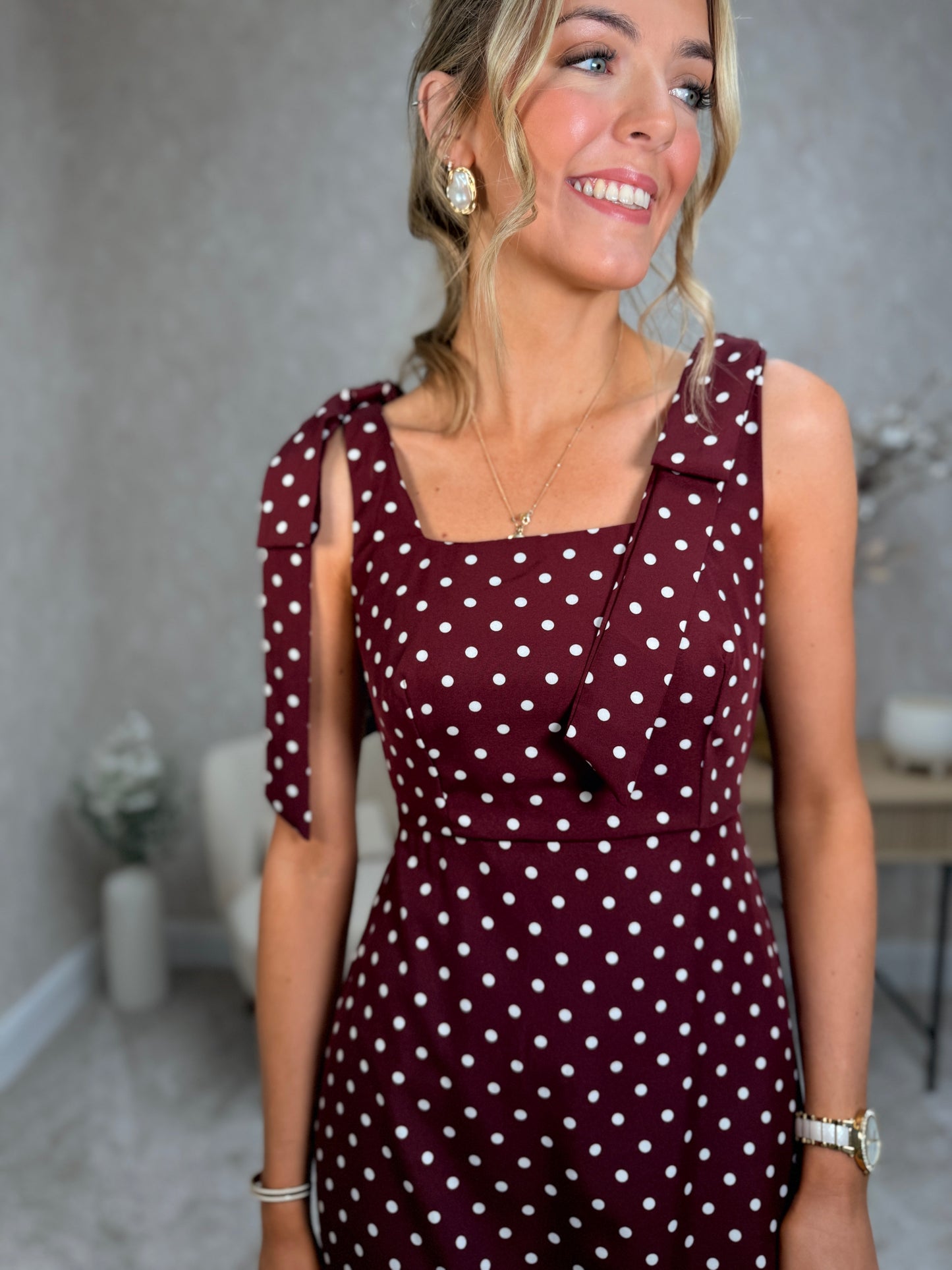 Jovi Tie Shoulder Square Neck Midi Dress Berry Spot