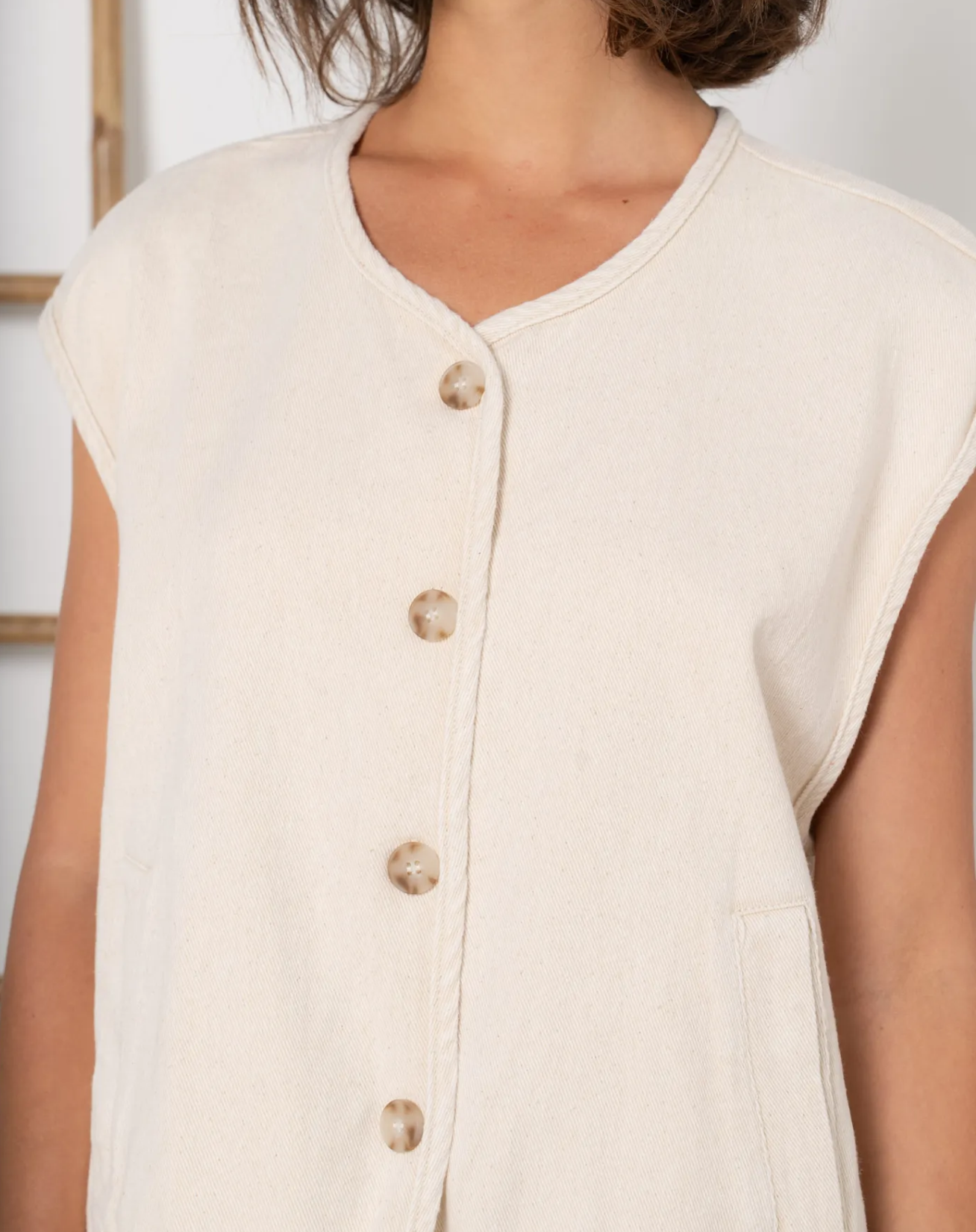Soft Denim Sleeveless Waistcoat Beige