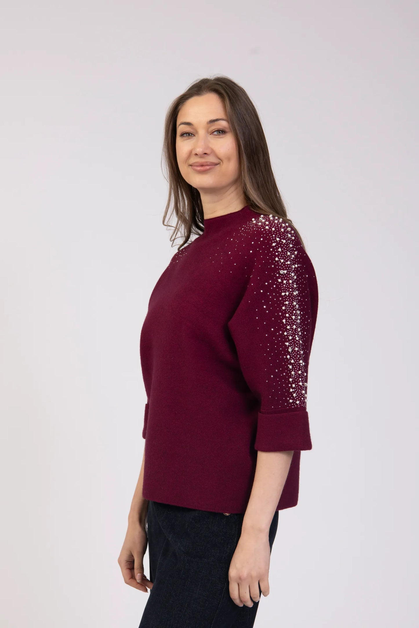 Burgundy Pearl Diamanté Top