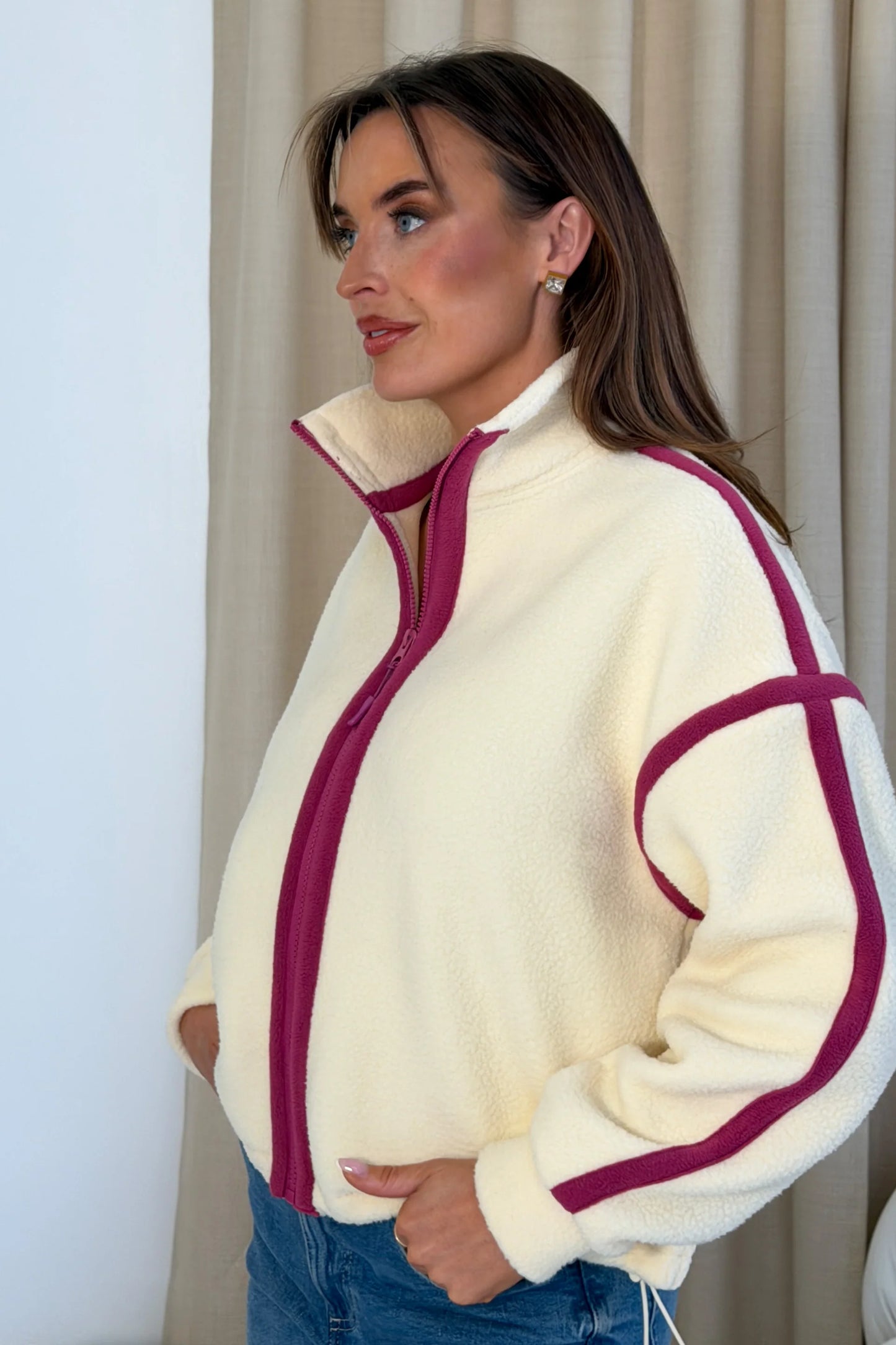 Lulu Contrast Binding Full Zip Fleece Butter