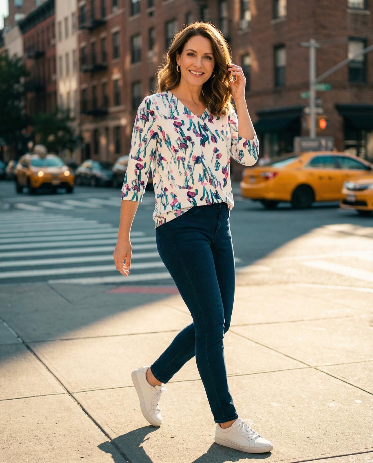 YEW 3936 V Neck White Floral top