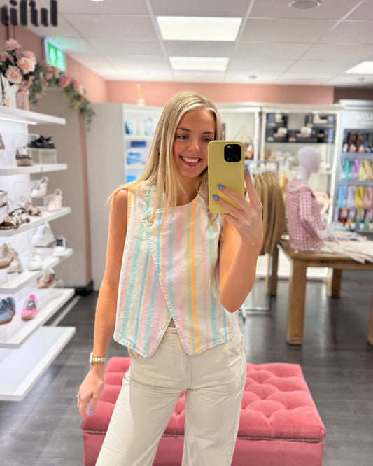 Asymmetric Stripe Pastel Top