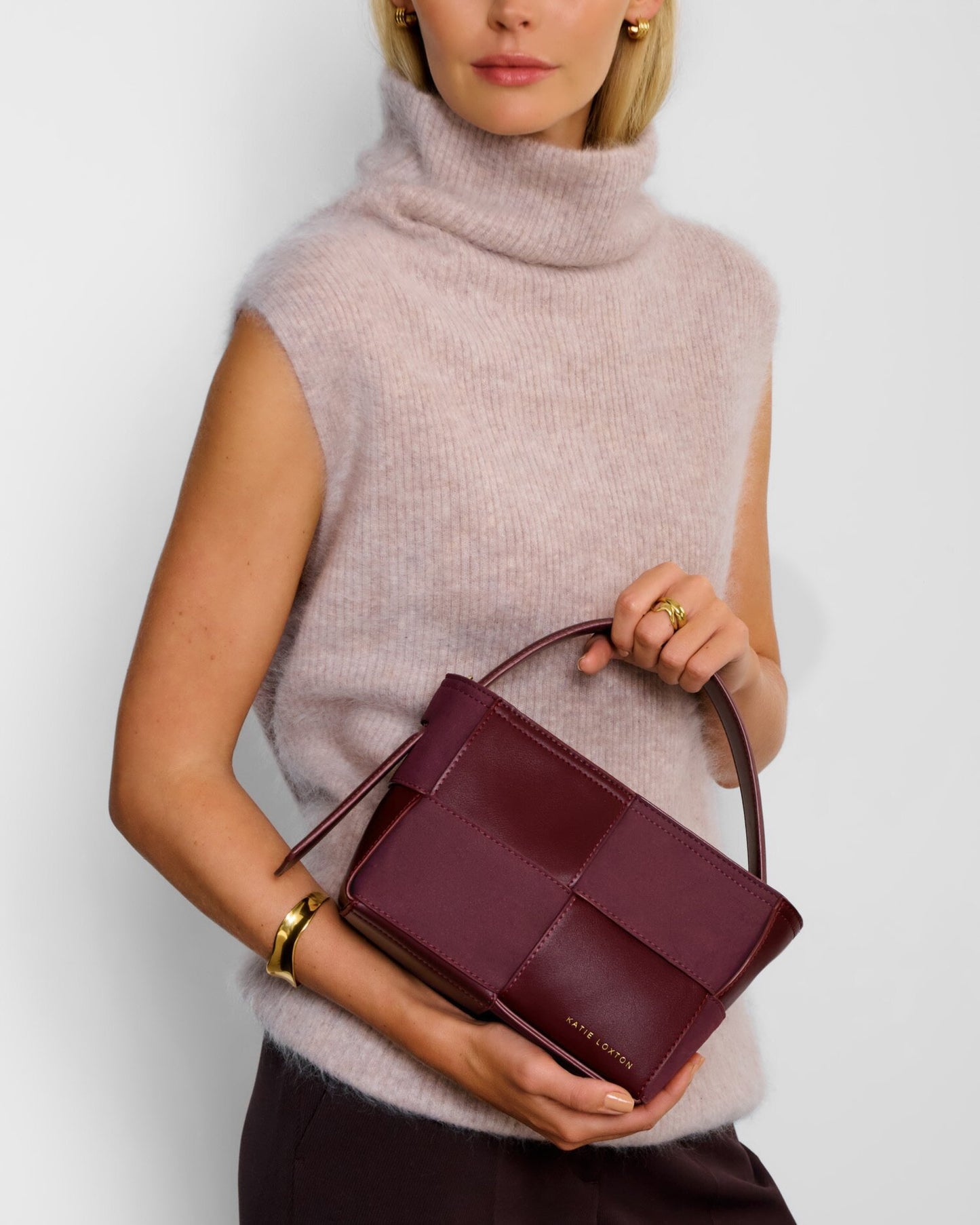 KLB4227 Taya Woven Suedette Top Handle Bag Cherry