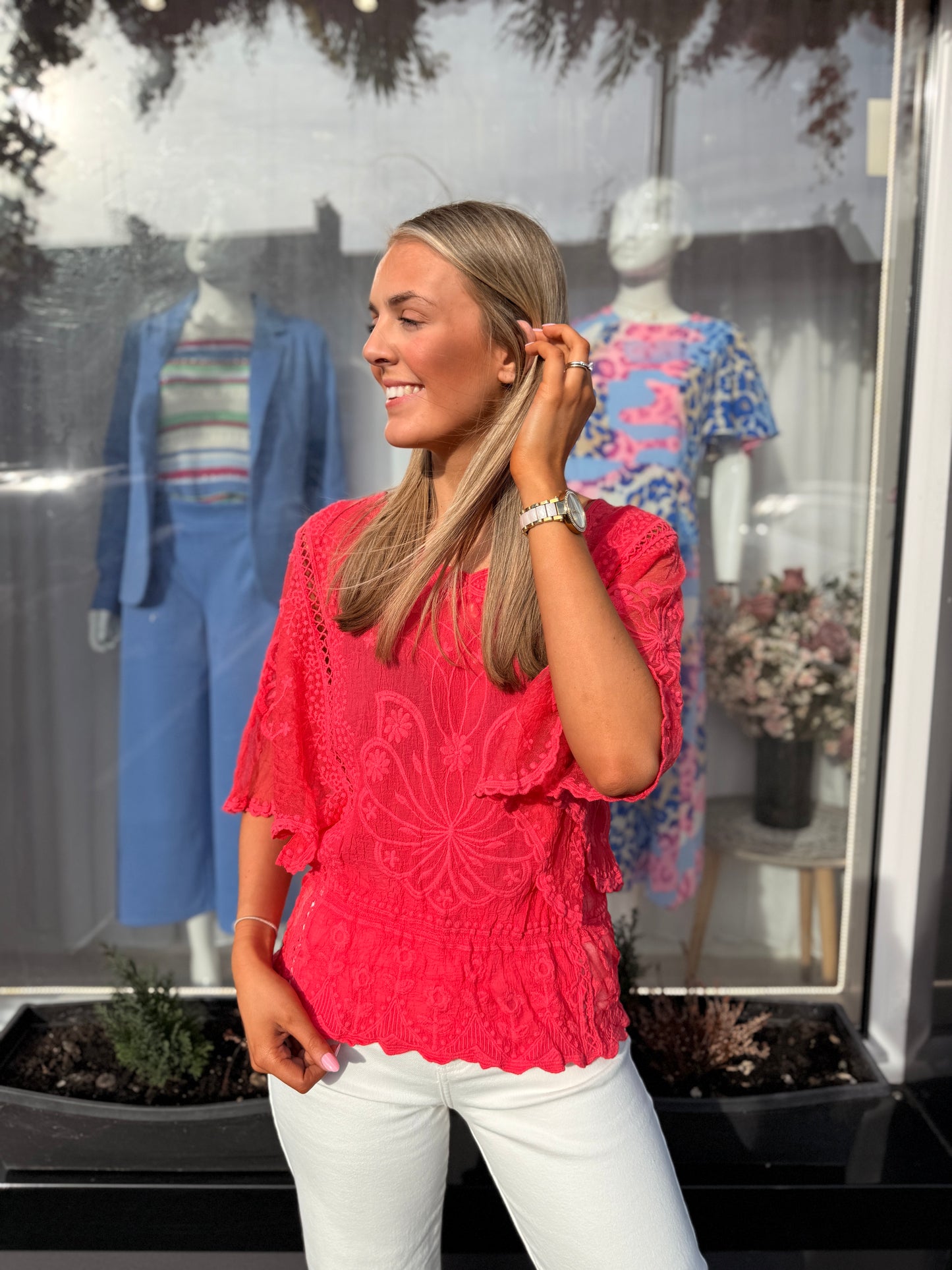 Floral Lace Butterfly Sleeve Blouse