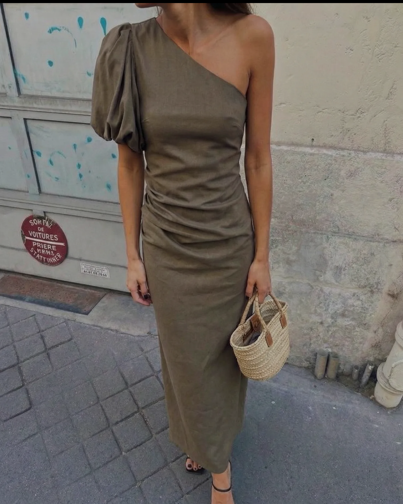 Khaki One Shoulder Dress