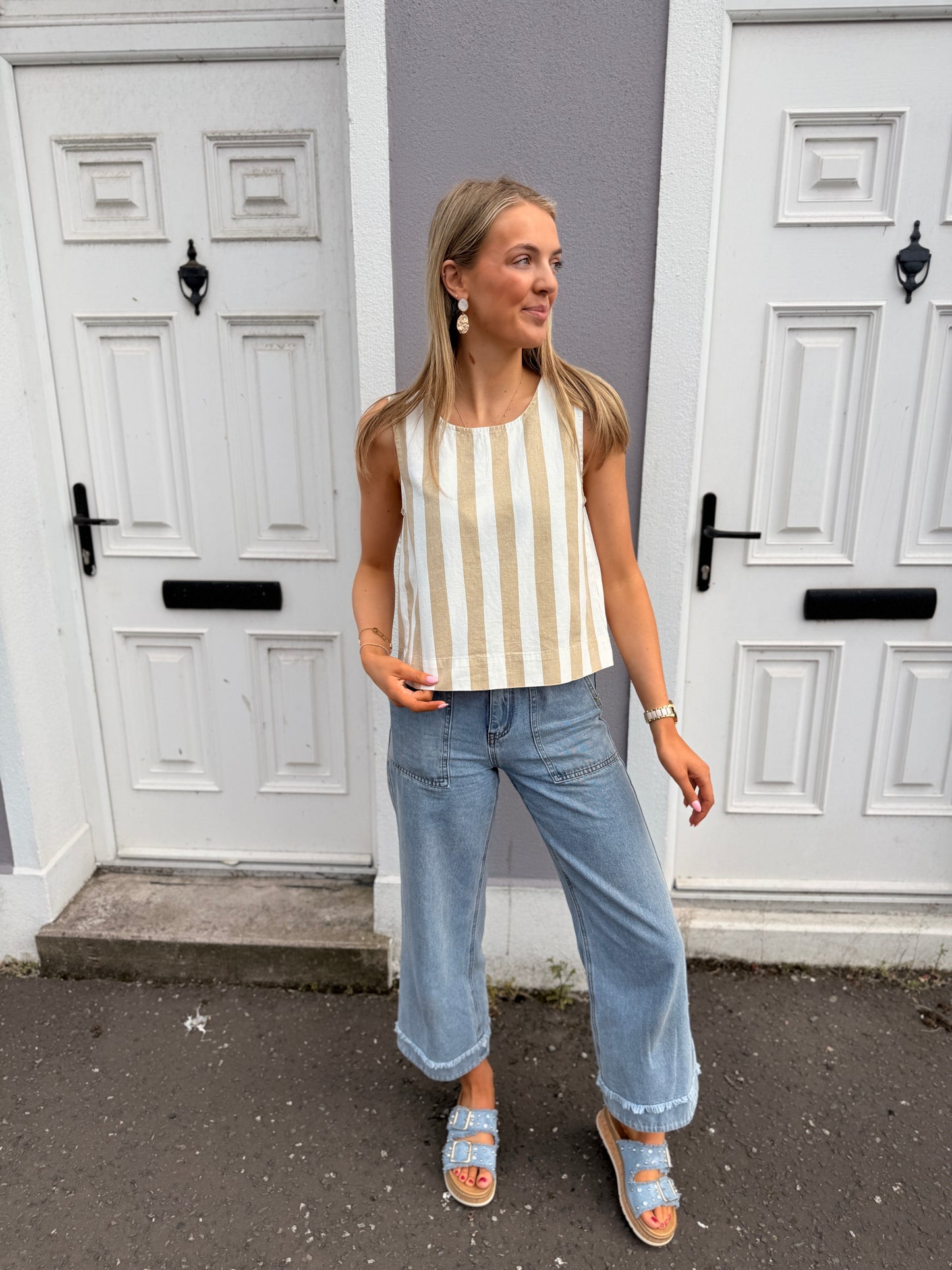 Beige Striped Top