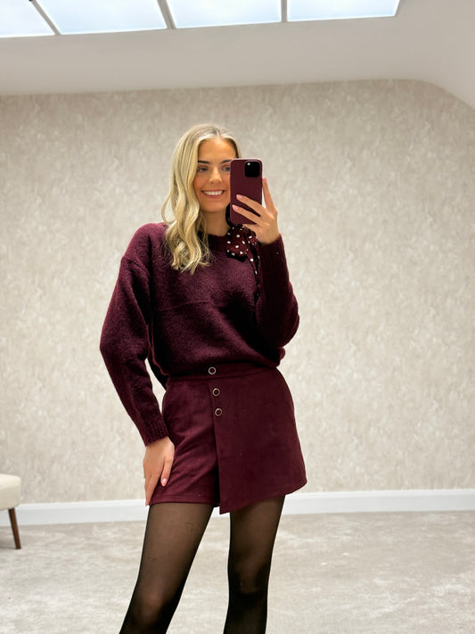 Maroon Suedette Skort