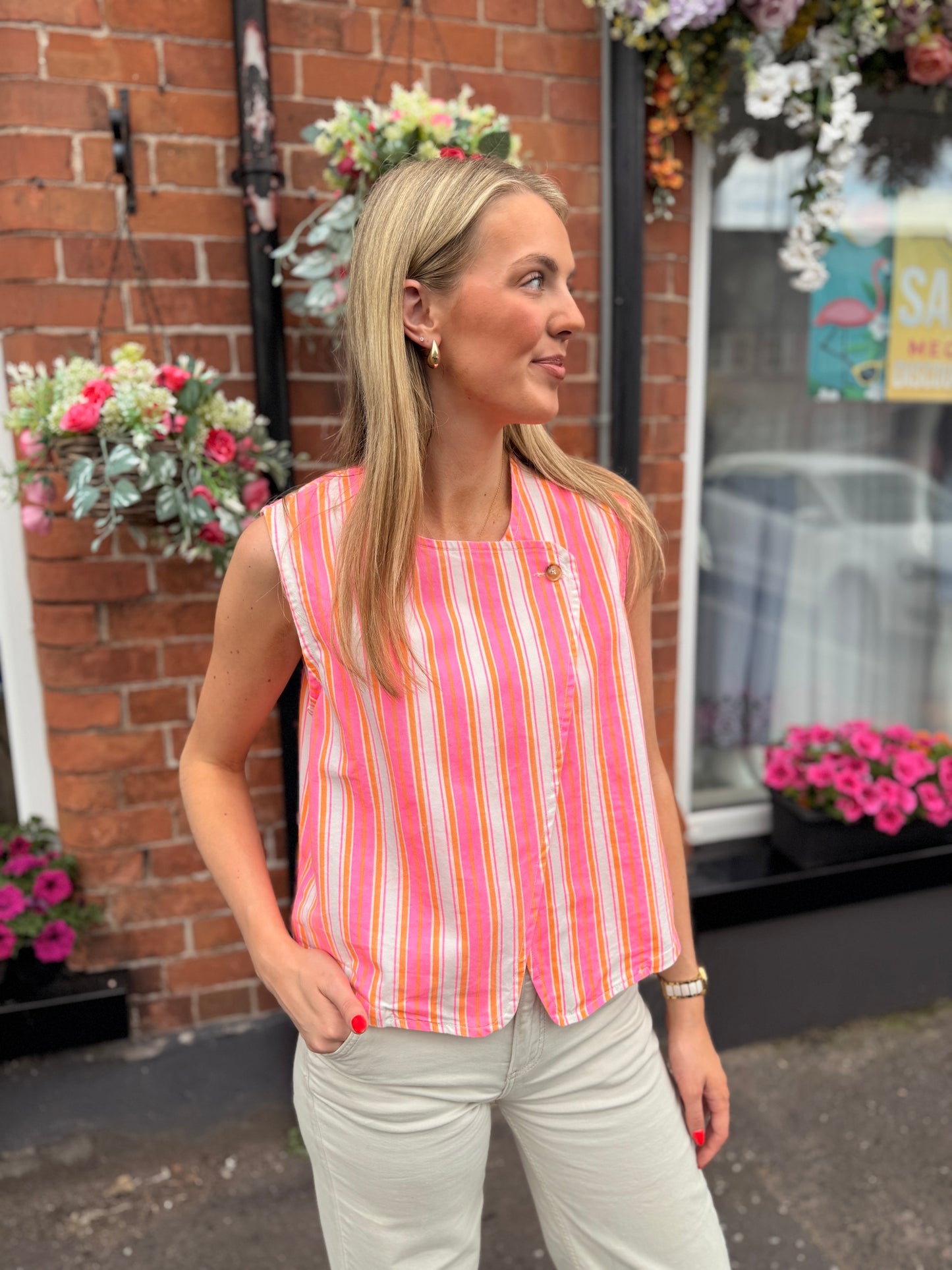 Asymmetric Stripe Bright Pink Waistcoat