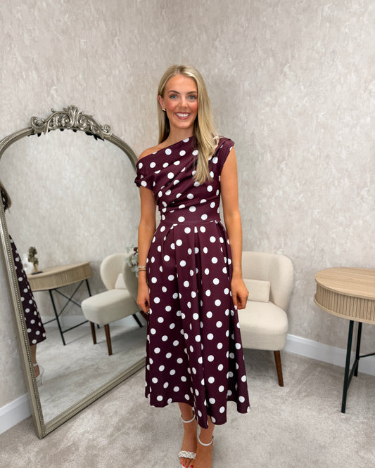 Betty Asymmetric Skater Midi Berry White Dress