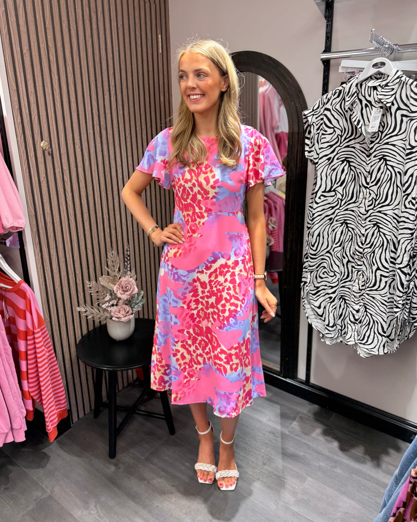 Pink Floral Dress Midi