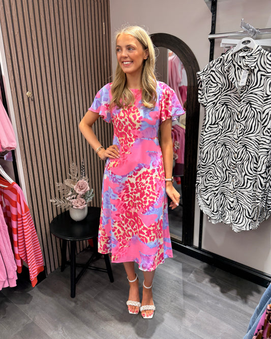 Pink Floral Dress Midi