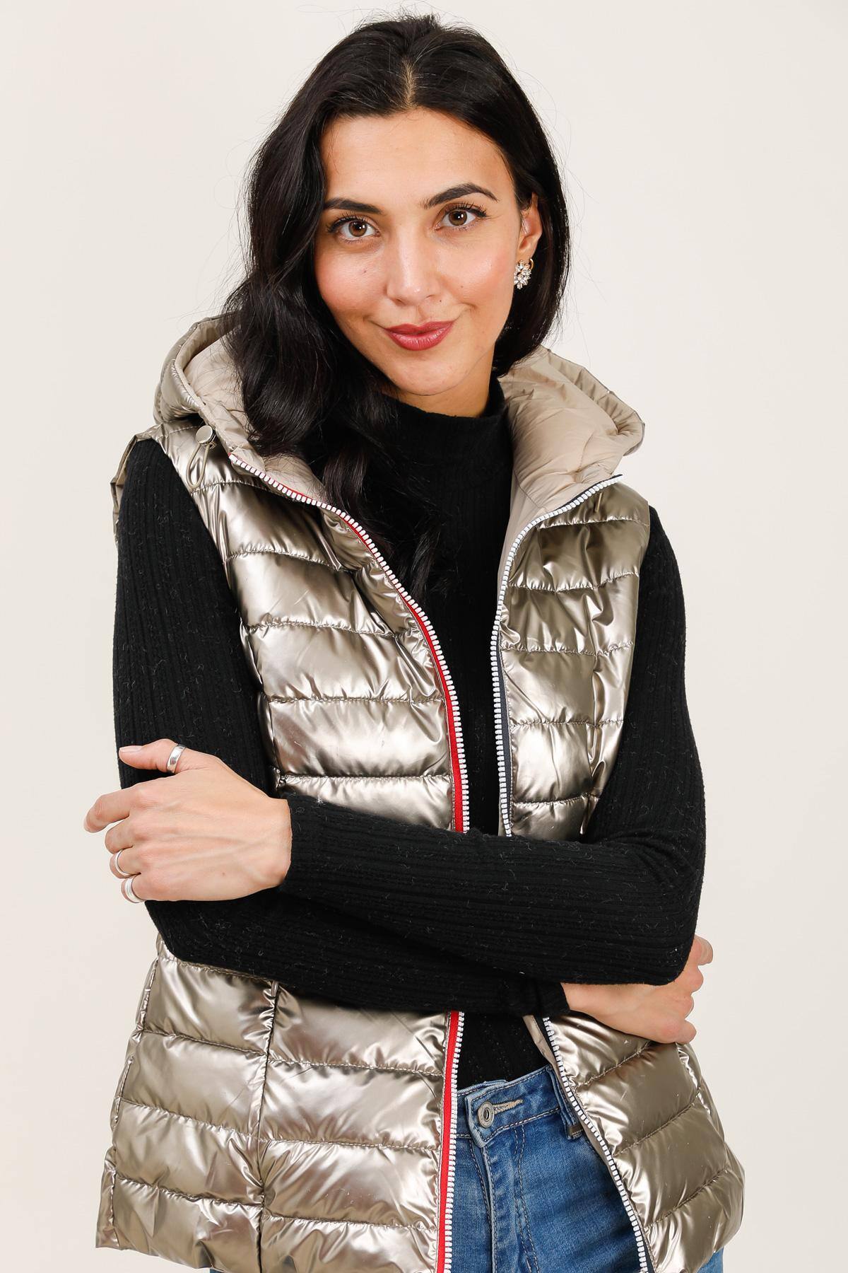 Waterproof sleeveless metallic gilet bronze