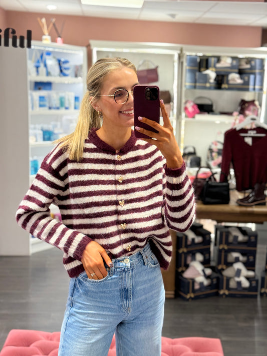 Purple Stripe Cardi Gold Buttons