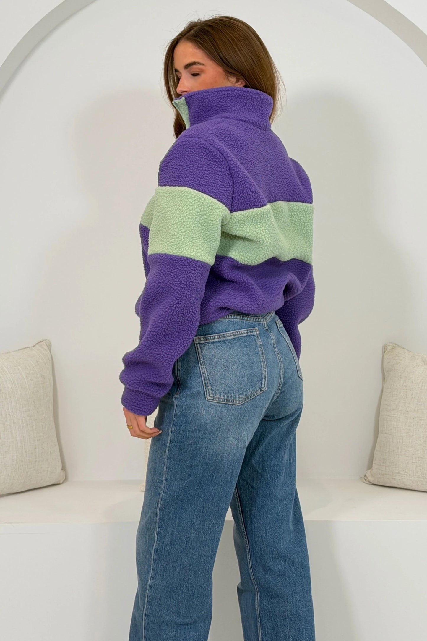 Beau 3/4 Zip Contrast Panel Fleece Purple