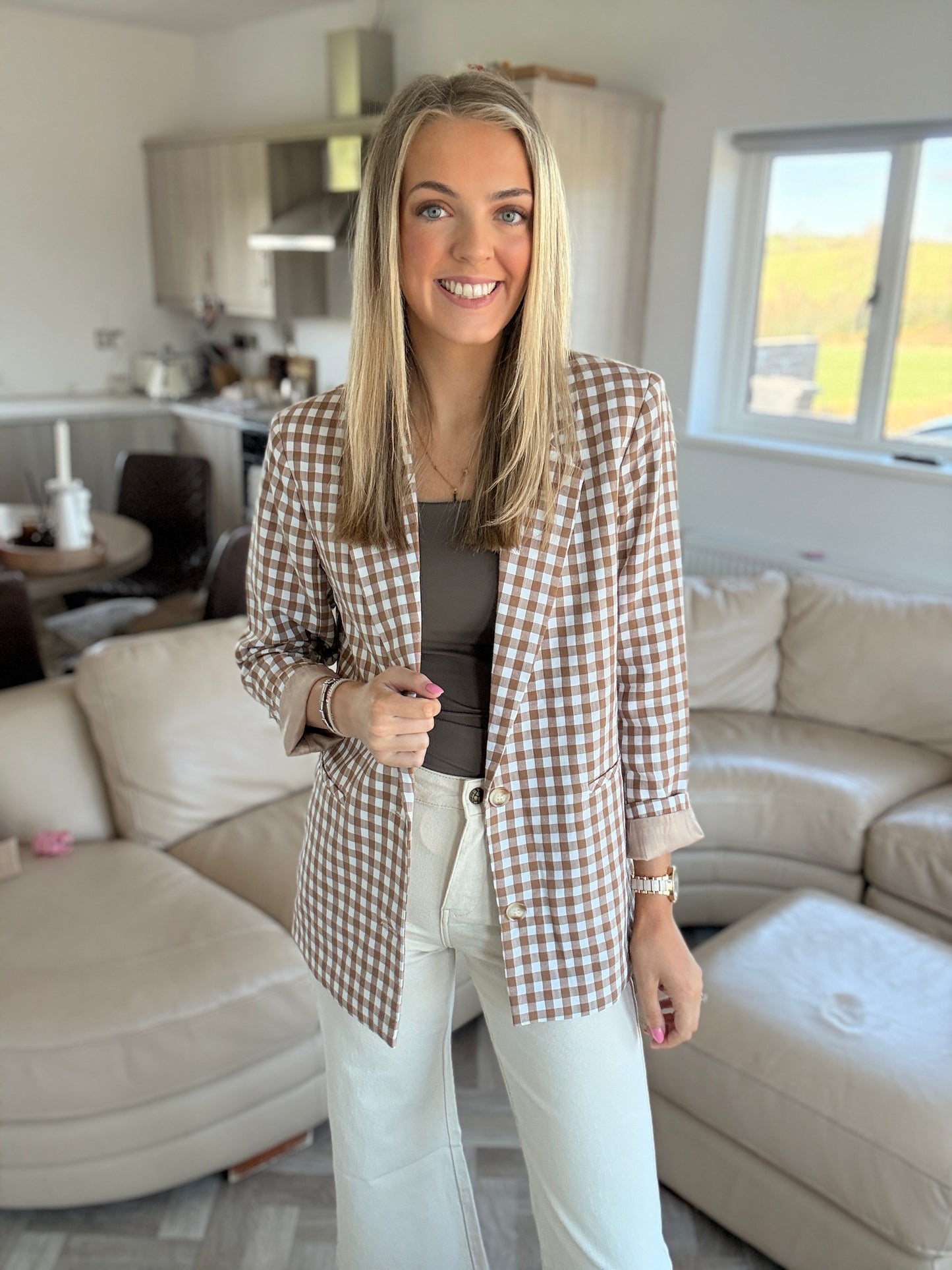 Gingham Coffee Blazer
