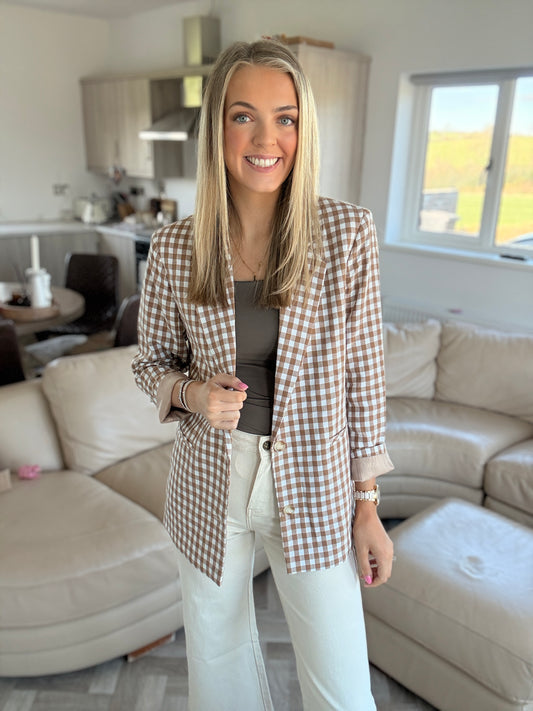 Gingham Coffee Blazer