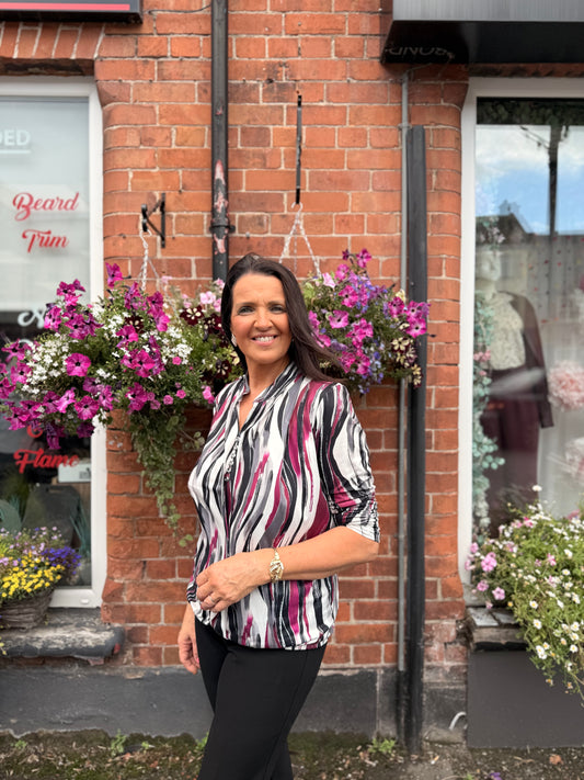 YEW 3902 Maroon Grey Black Top