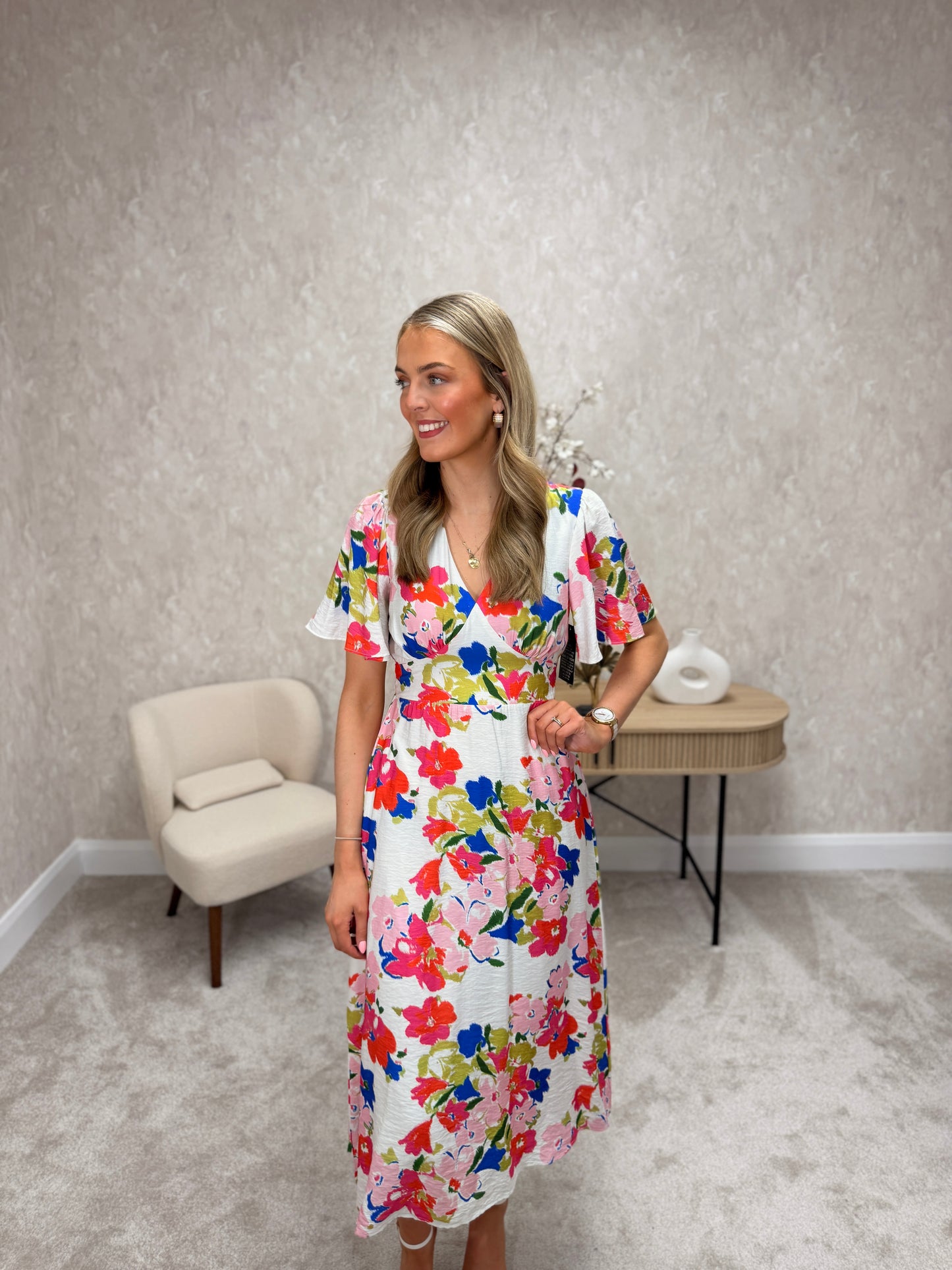 Pink White Floral Dress