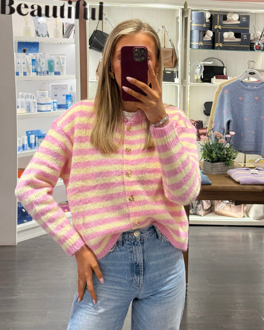 Candy Lemon Stripe Cardigan