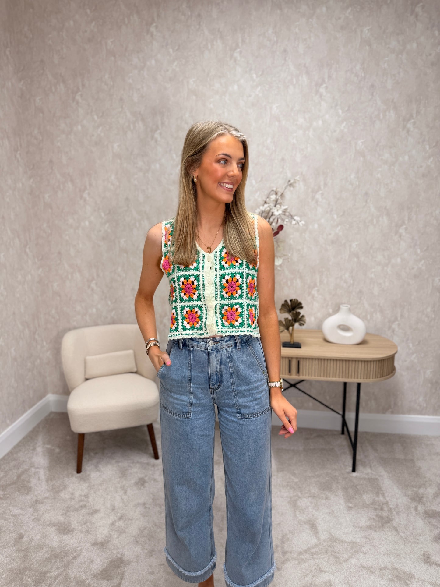 Crochet Sleeveless Top Green
