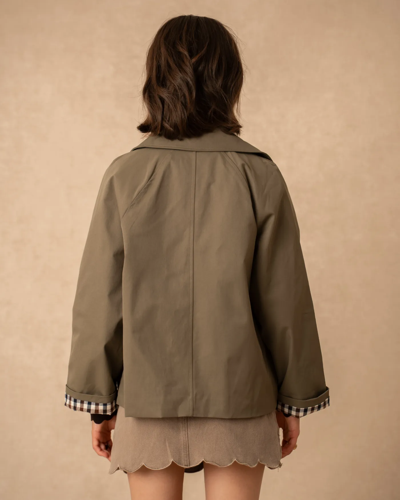 Short Trench Coat Khaki Green