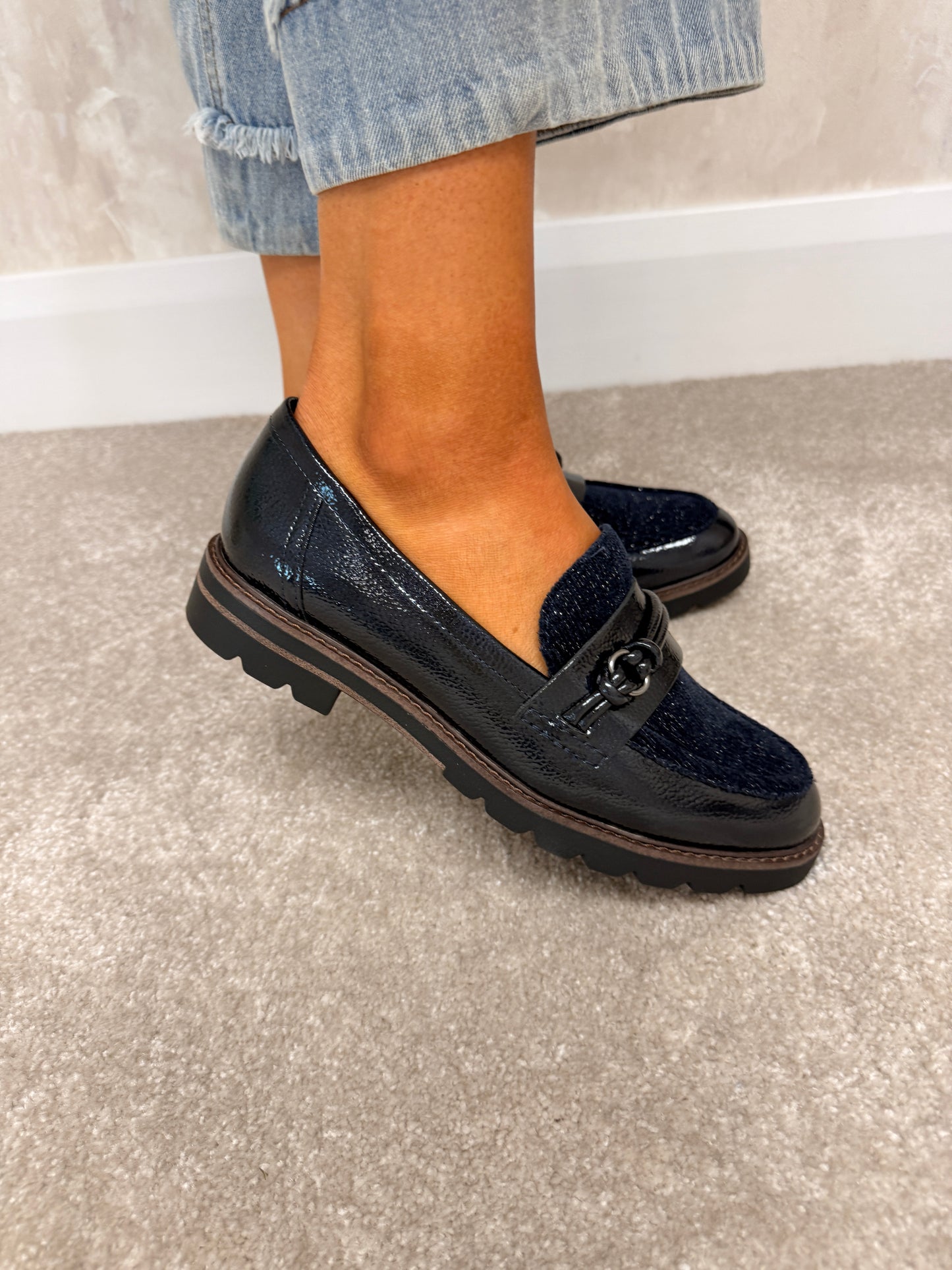 Navy Patent Loafers