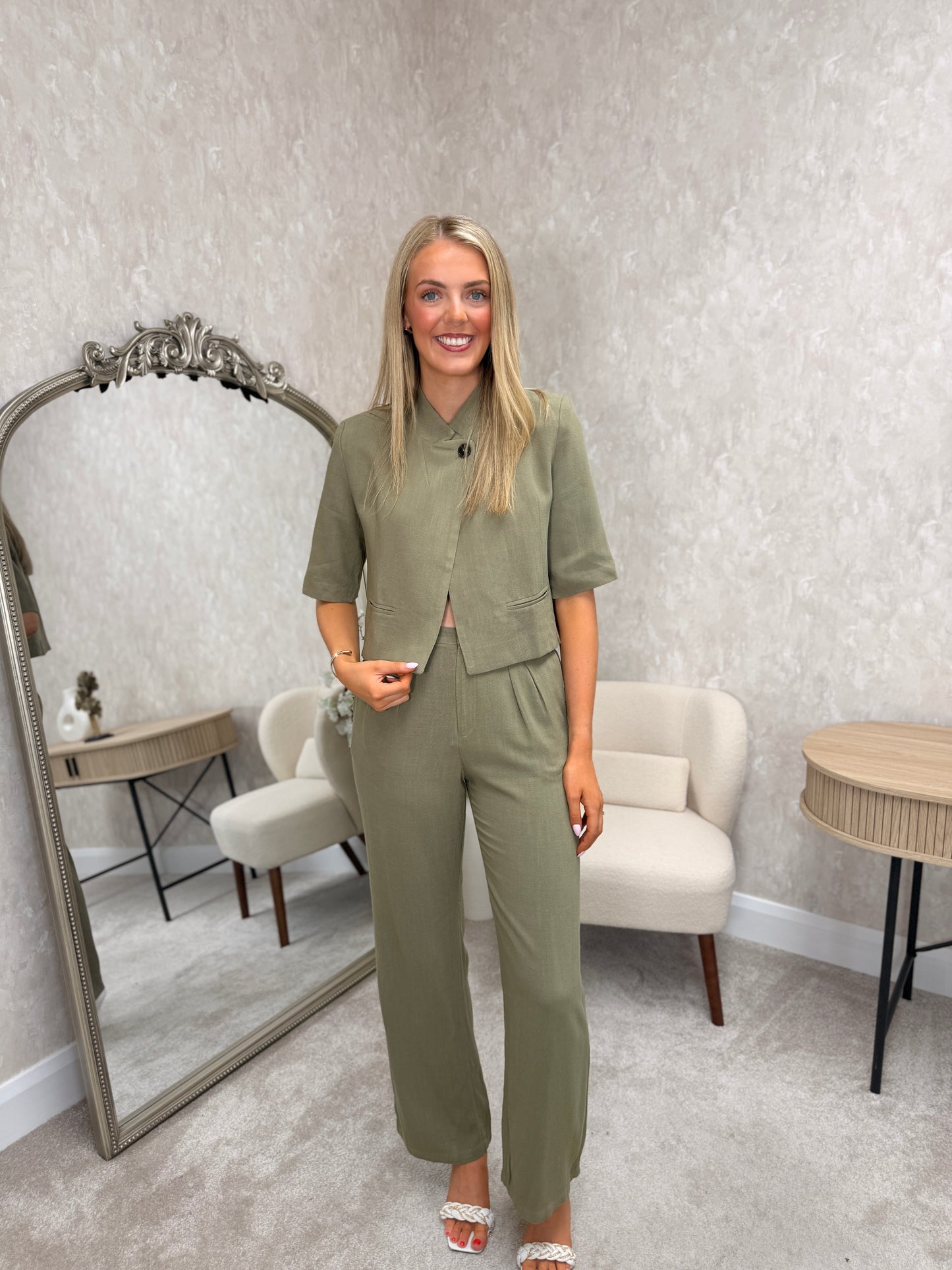 KHAKI Asymmetric Blazer Trousers Co ord