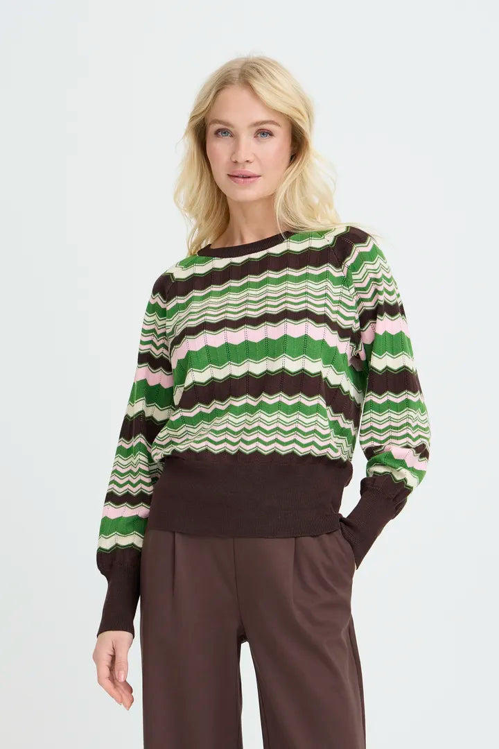 Morla Pointelle Jumper Green Zig Zag