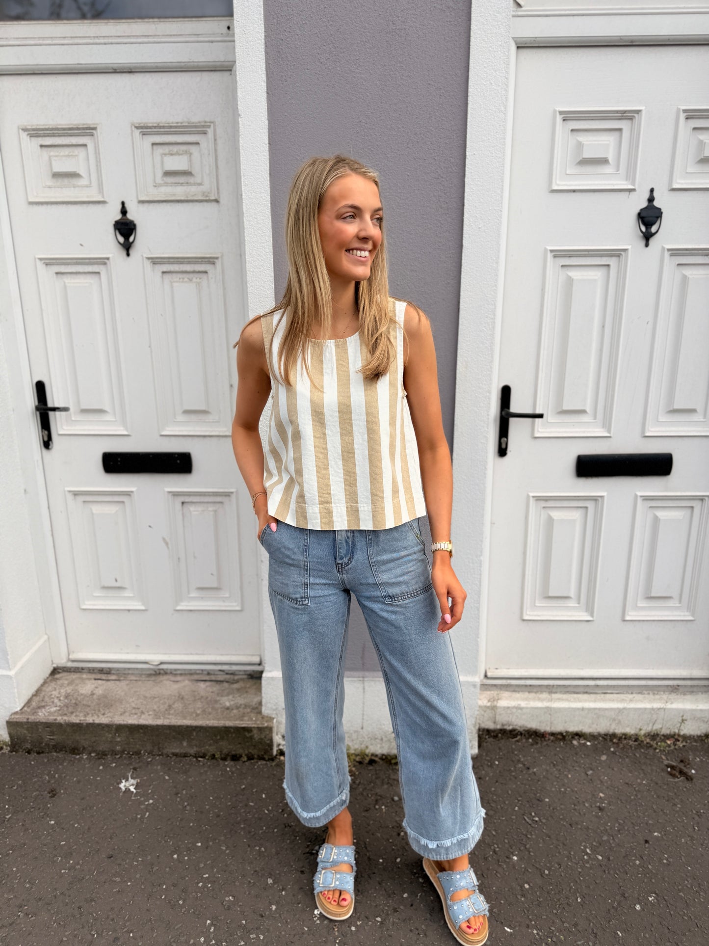 Beige Striped Top