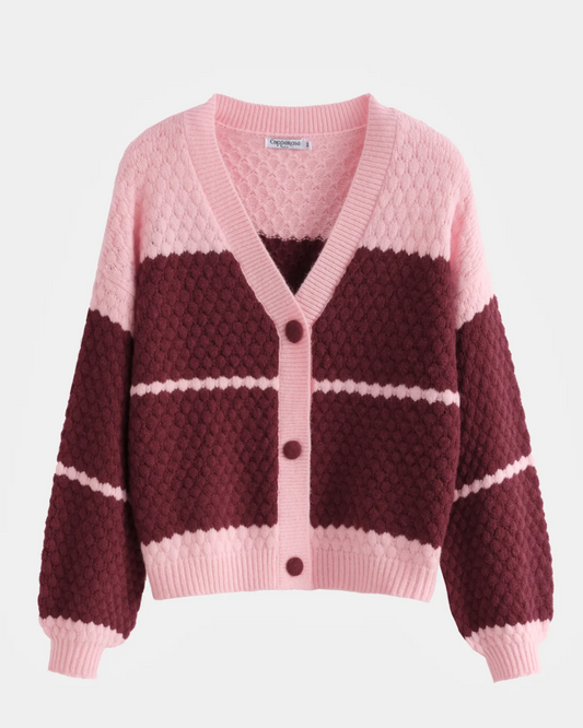 Colourblock Cardigan Burgundy/Pink