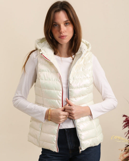 Waterproof sleeveless metallic gilet white