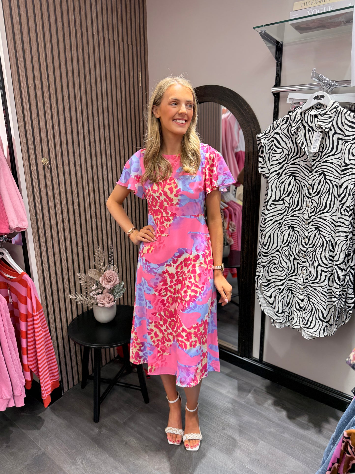 Pink Floral Dress Midi