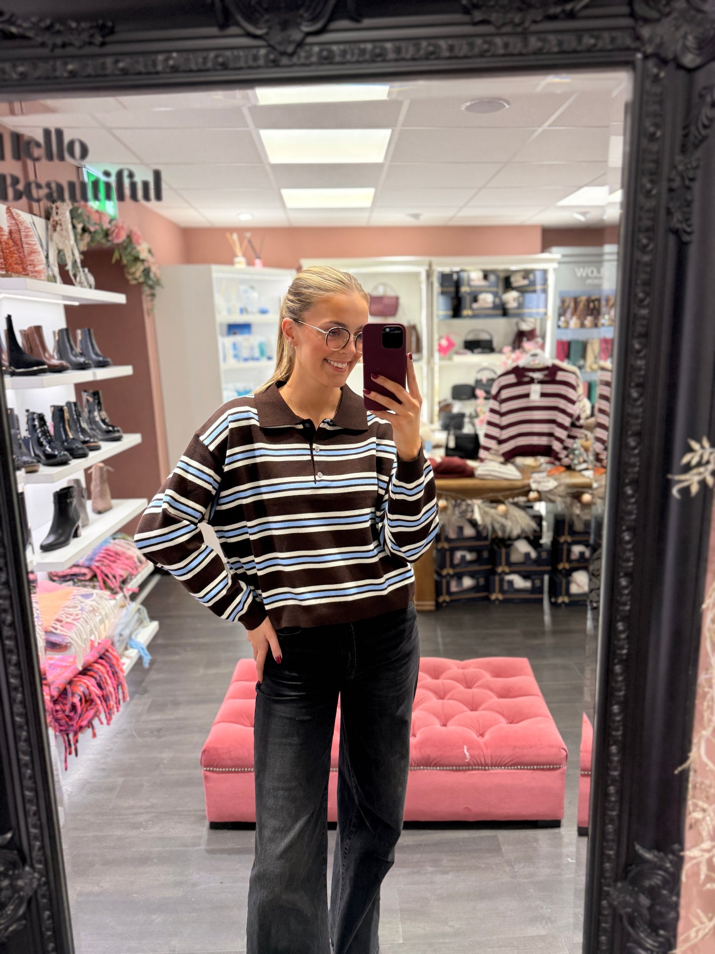 Brown Blue Stripe Rugby Shirt