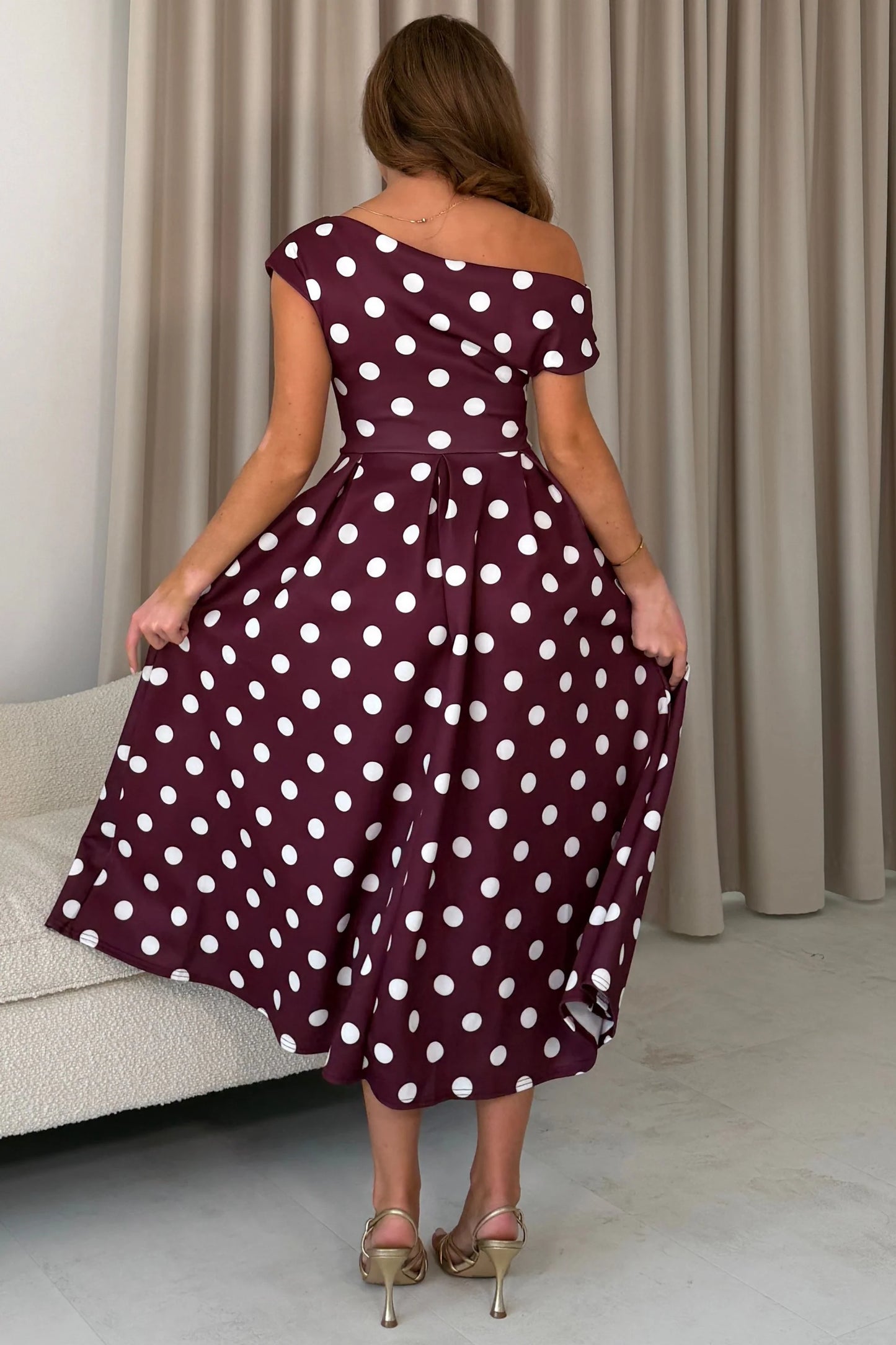 Betty Asymmetric Skater Midi Berry White Dress