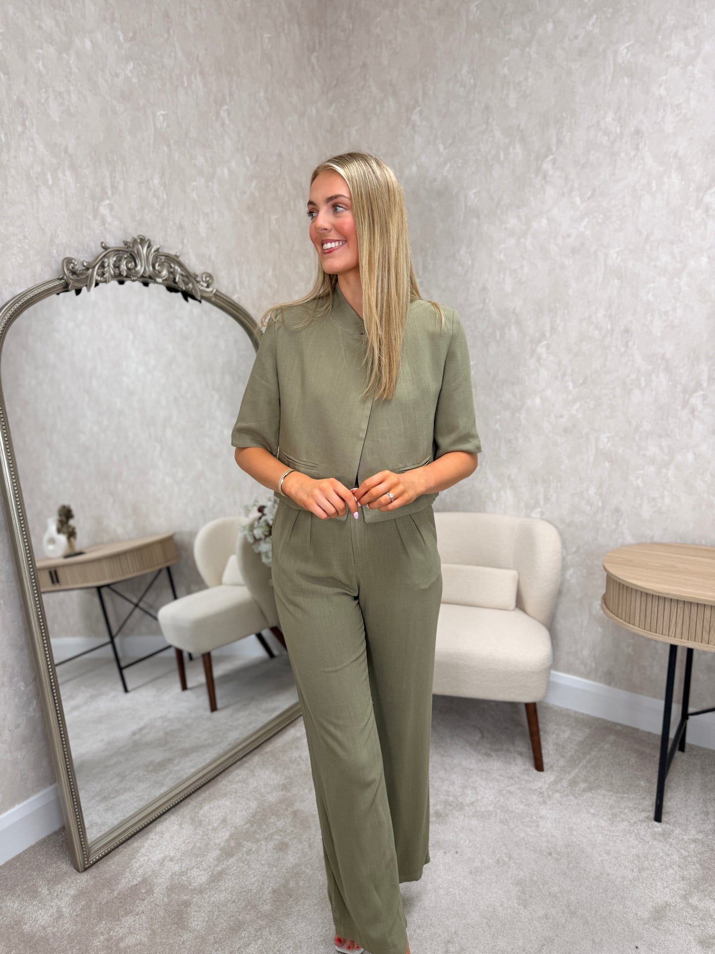 KHAKI Asymmetric Blazer Trousers Co ord