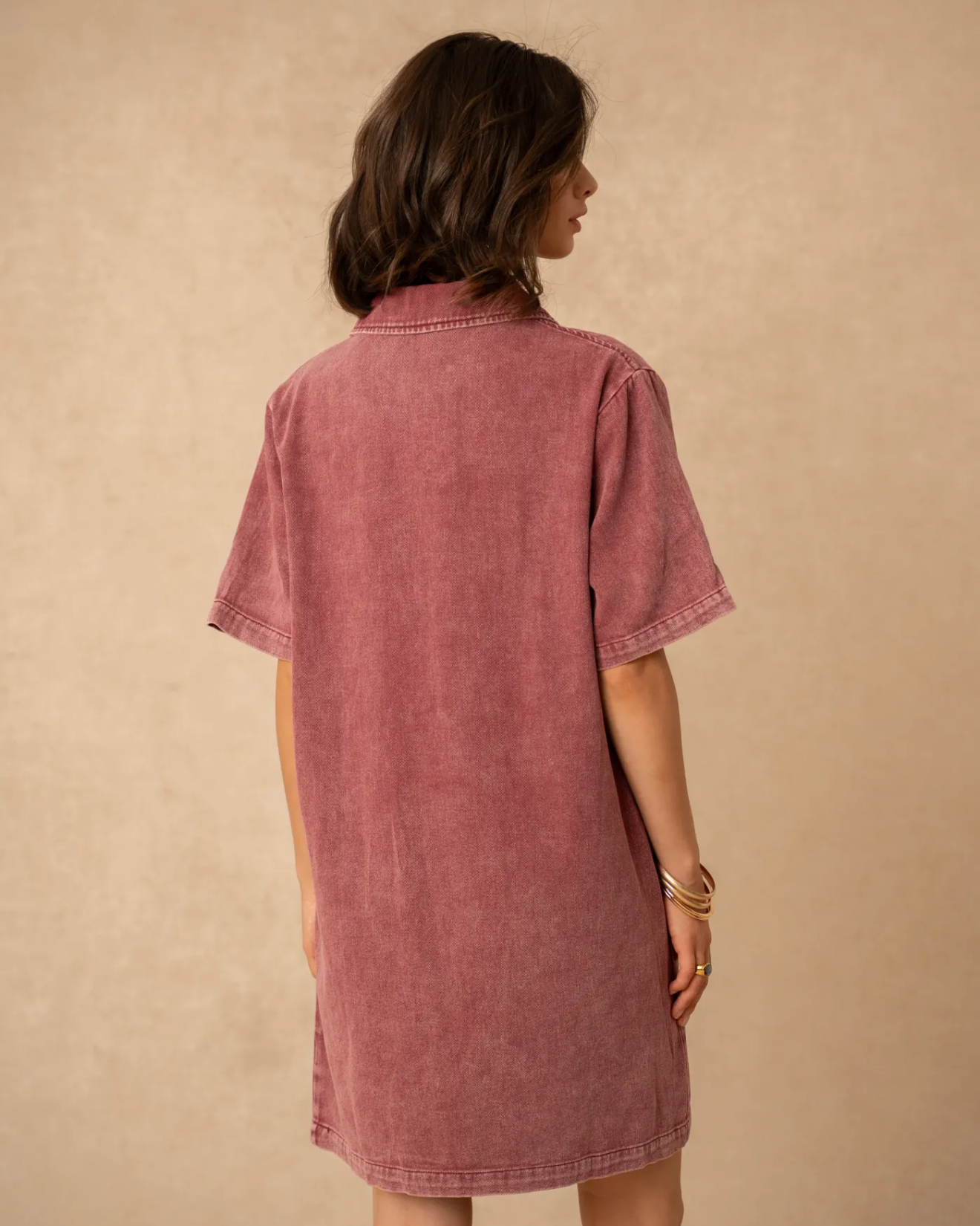 Soft Denim Shift Dress Maroon