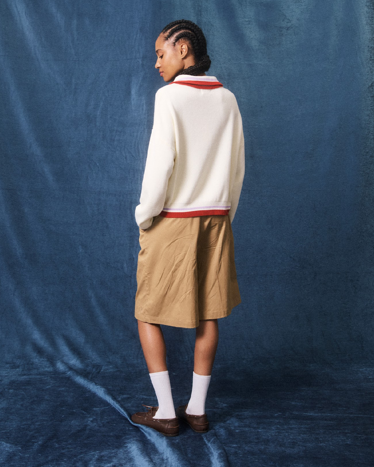 Cream 1/4 Zip Varsity Knit