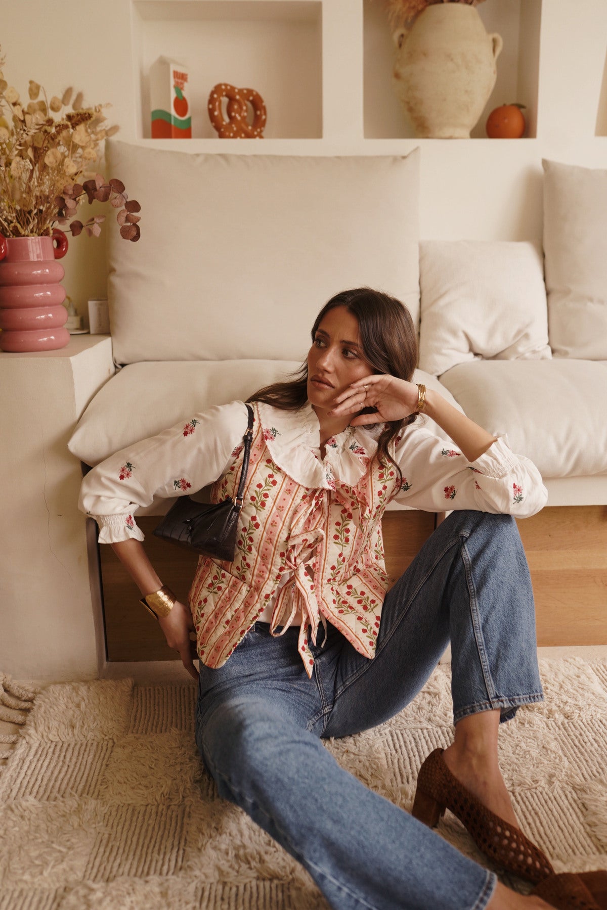 Floral Print Quilted Vest