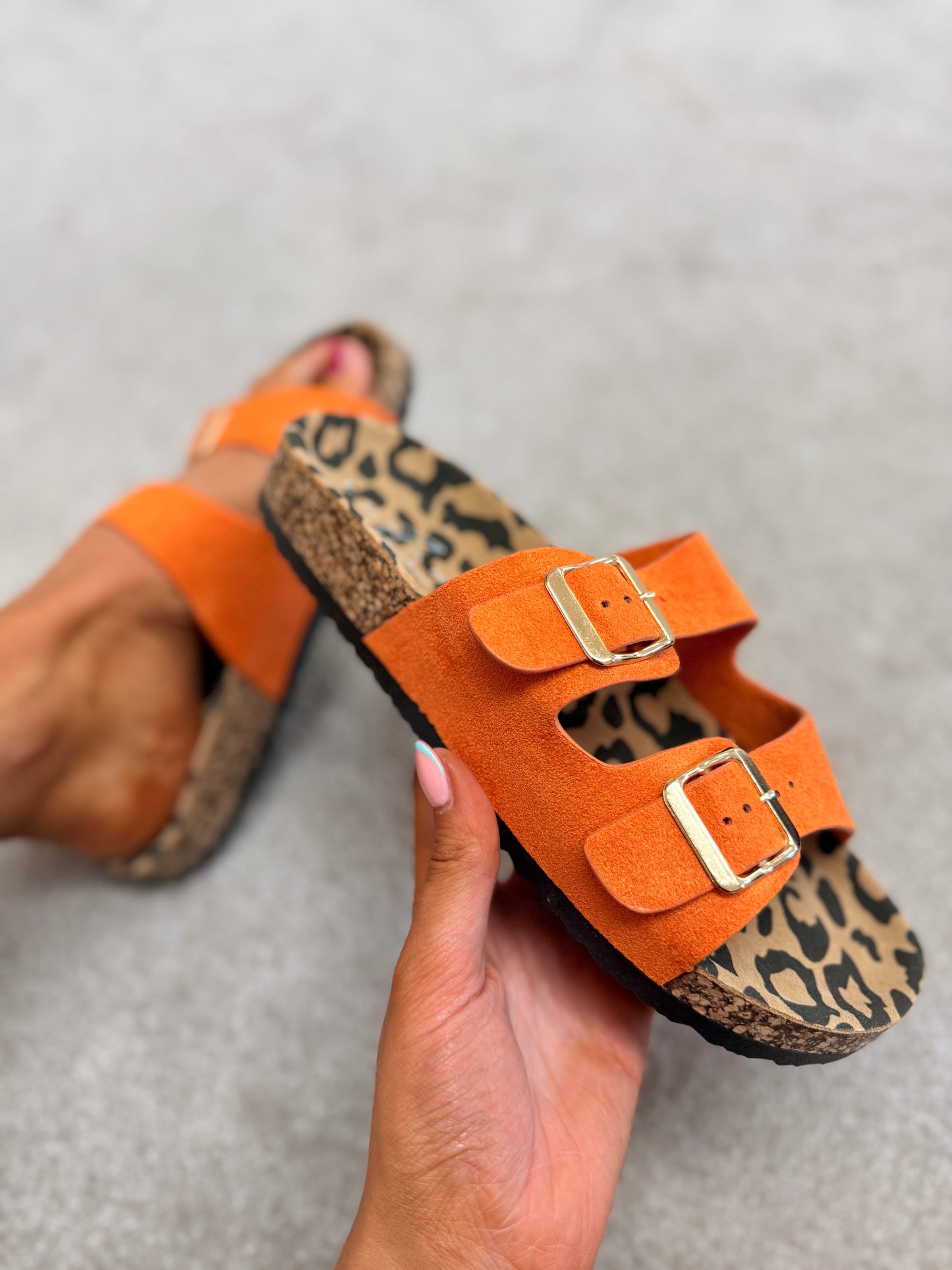 Pecan Orange Slip On Sandals