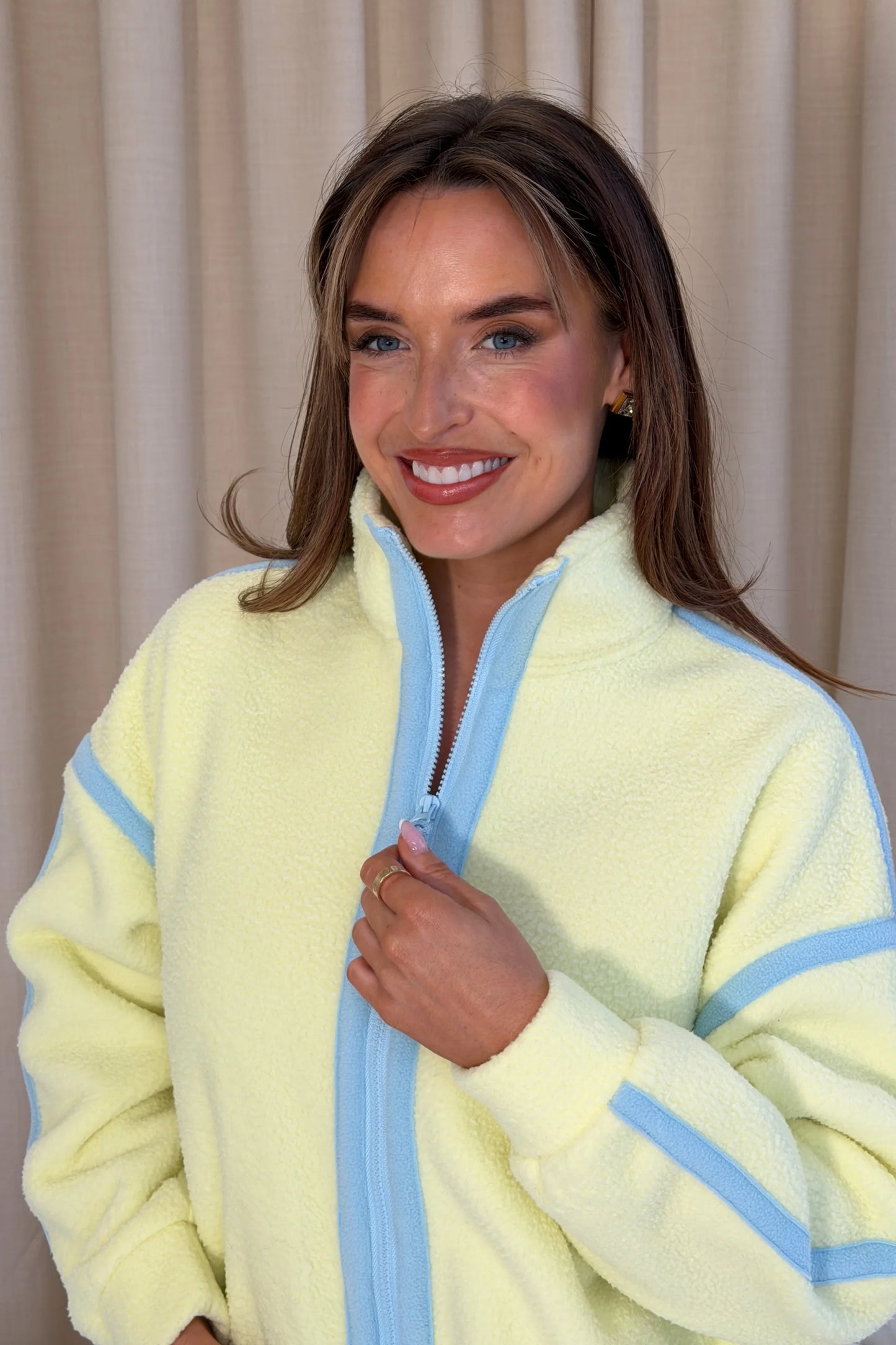 Lulu Contrast Binding Full Zip Fleece Lime Blue