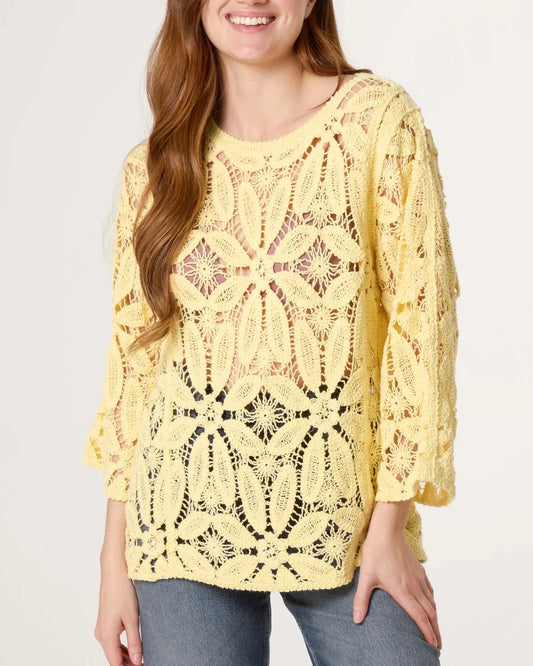 Flower Crochet Long Sleeve Top Lemon