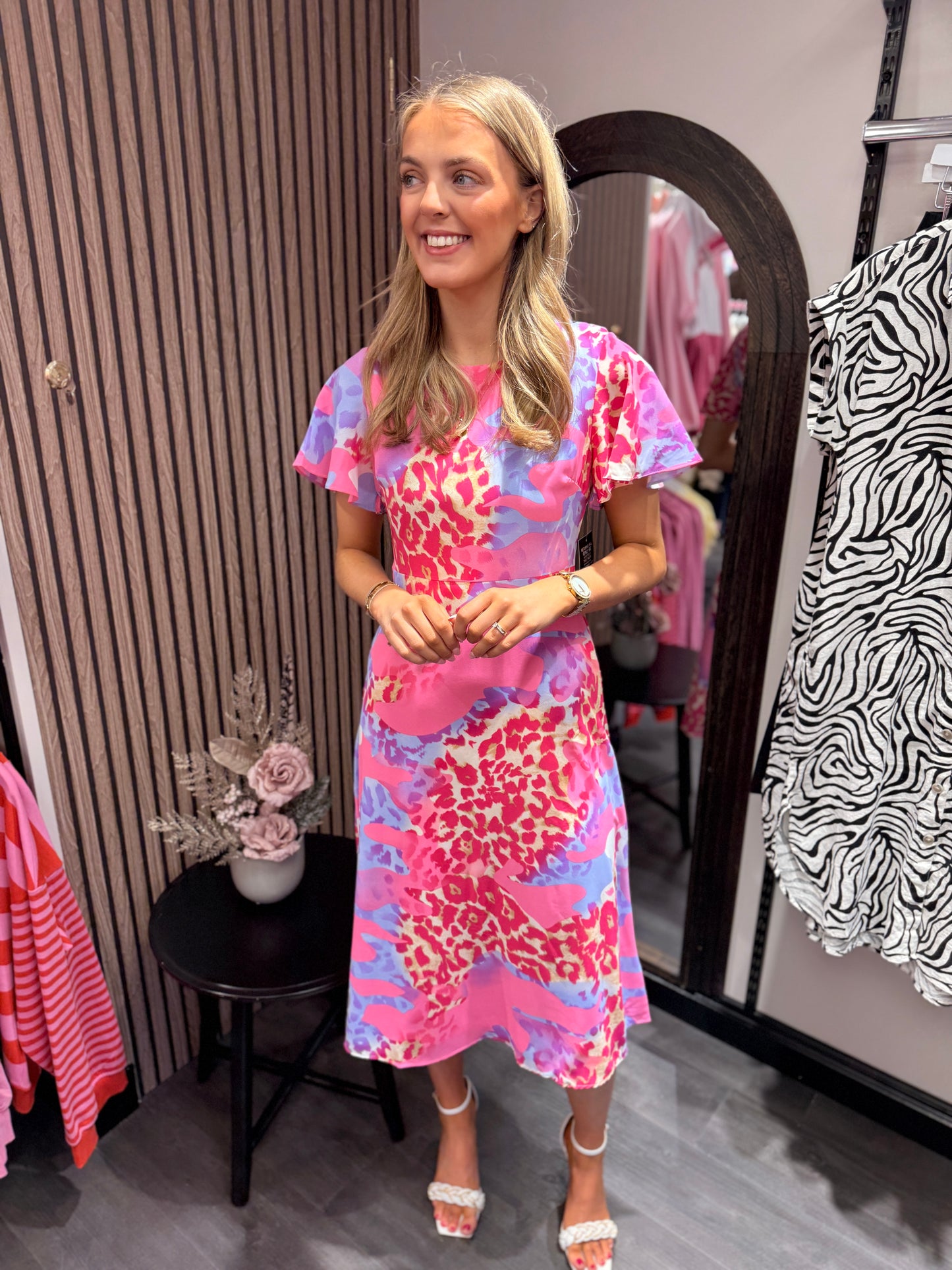 Pink Floral Dress Midi