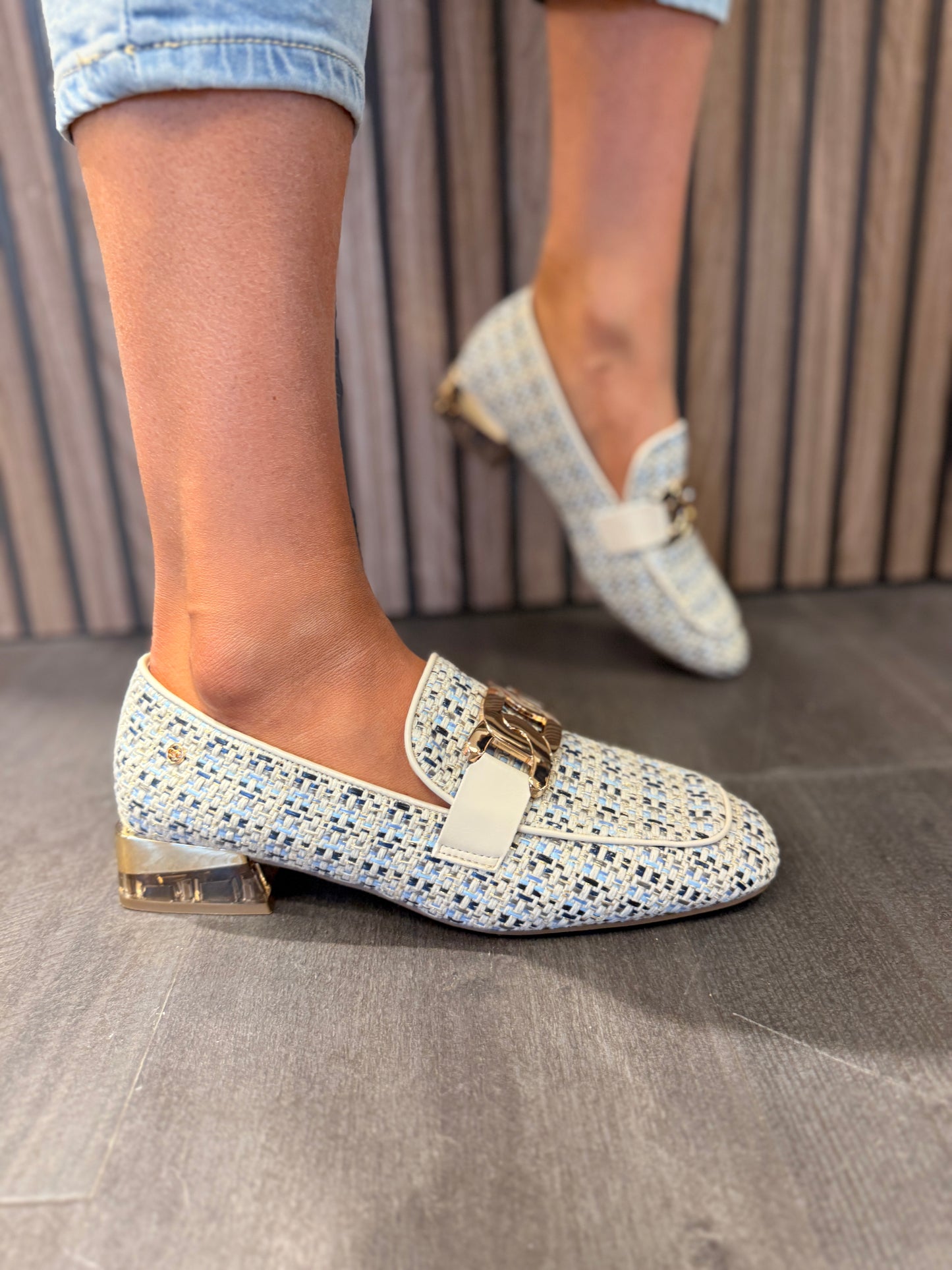 Laocai One Blue Tweed Loafers