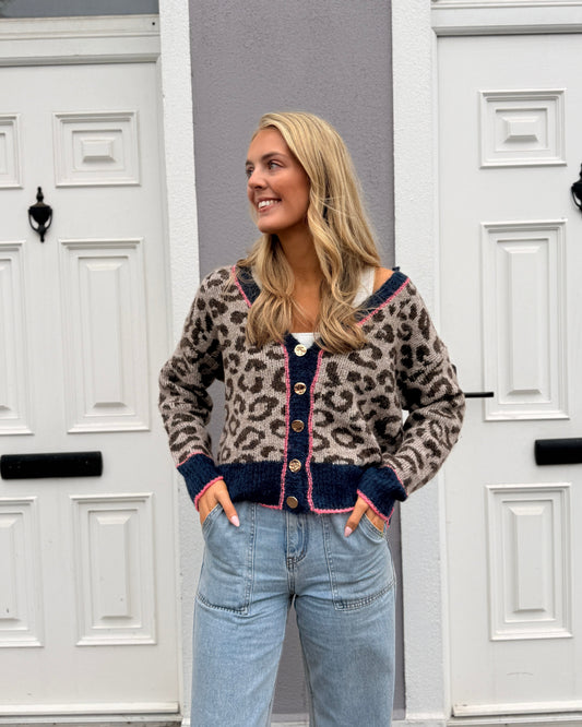 Navy Animal Print Cardi
