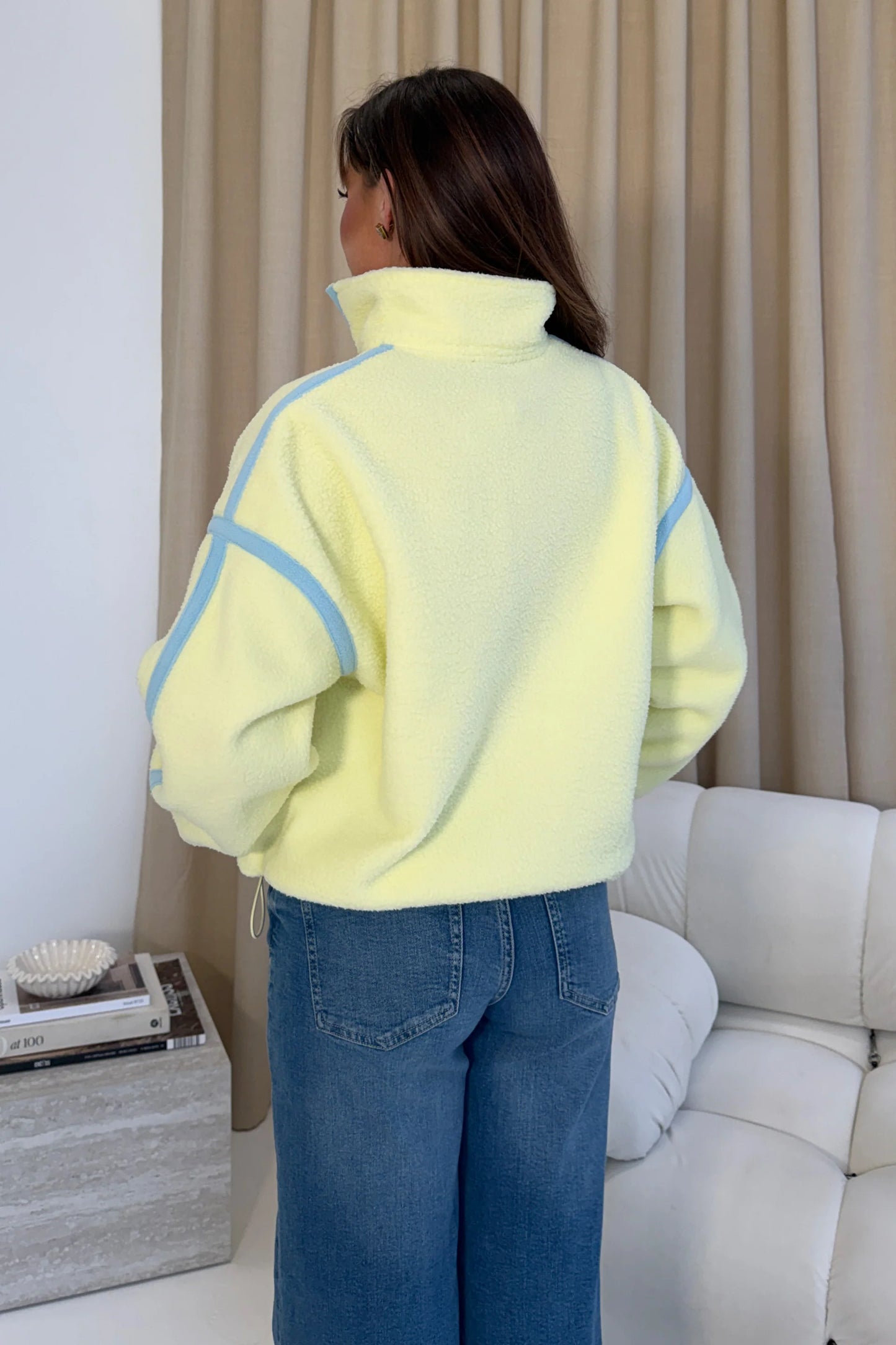 Lulu Contrast Binding Full Zip Fleece Lime Blue