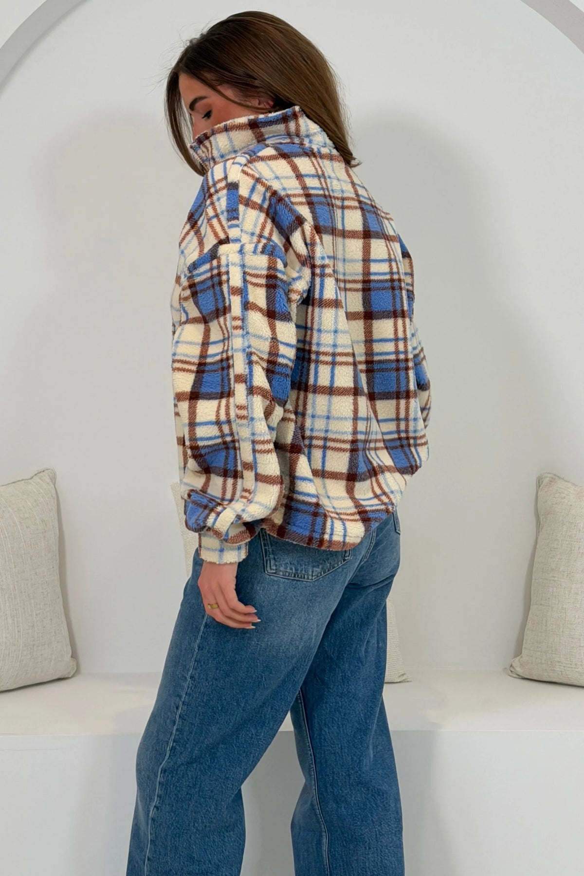 LuLu Full Zip Check Fleece Cream