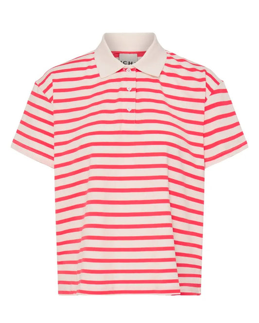 Mira Coral Stripe Polo Top