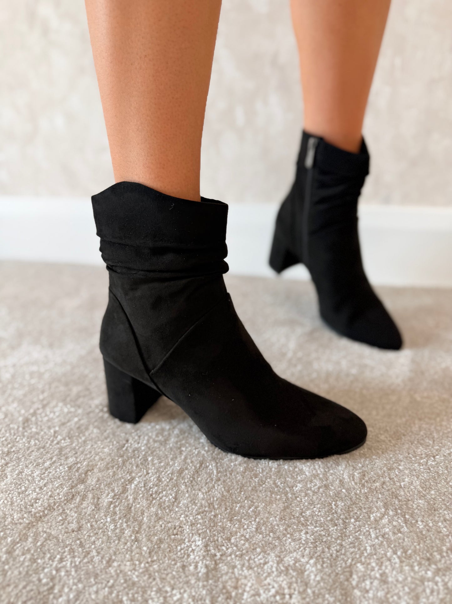 Black Block Heel Suede Boots
