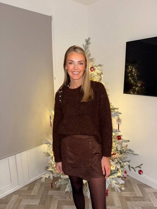 Brown Suedette Skort