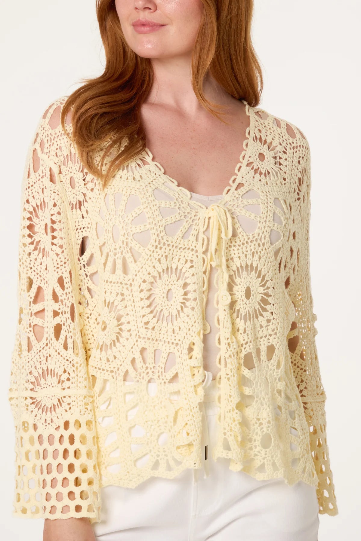 Crochet Wide Sleeve Cardigan Lemon